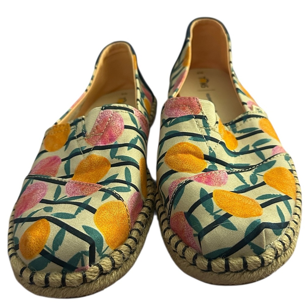 Toms Classic Citrus Oranges Espadrille Stripe Slip On Shoes Size W 9